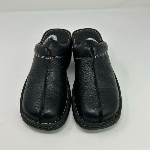 Born Women's Slip On Black Leather Mules Clogs Heels Size 7 Comfort Casual - Picture 5 of 14